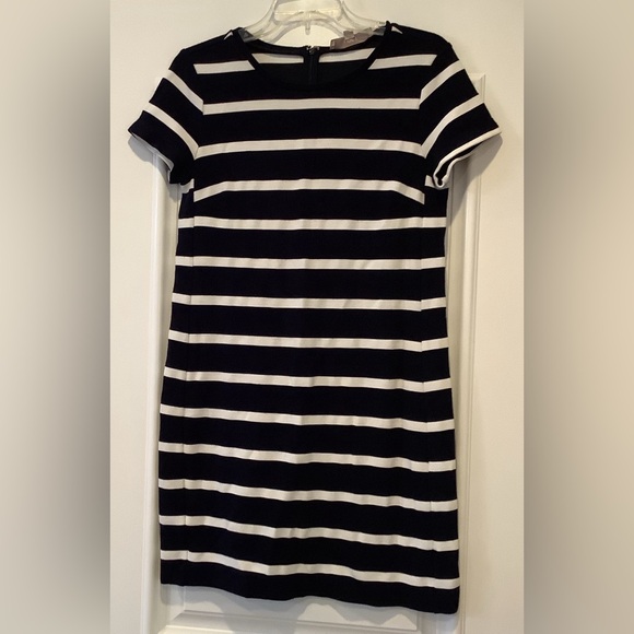 Ann Taylor Loft Navy Blue and White Striped Dress Size Small Short Sleeves - Picture 1 of 9